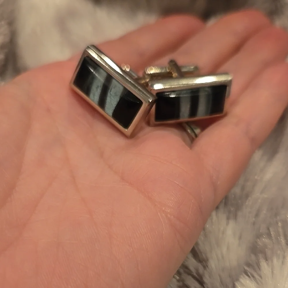Silver and Black Stainless Steel Cufflinks Brand New In Box